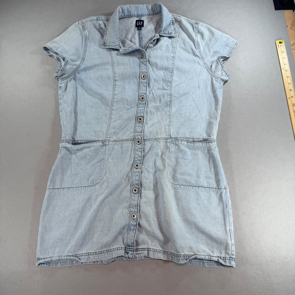 GAP Denim‎ Mini Dress Women's XL Light Wash Button Front Short Sleeve